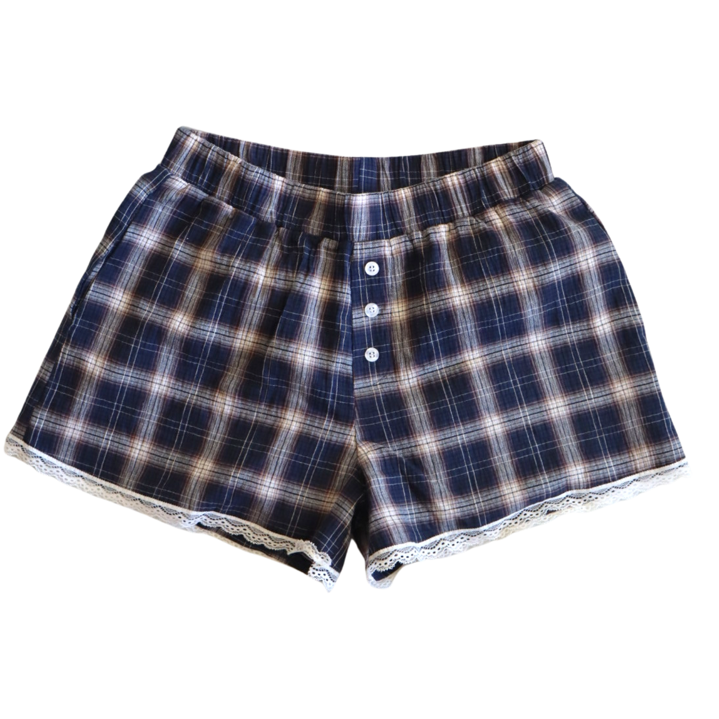 Lace Trim Plaid Boxer Shorts