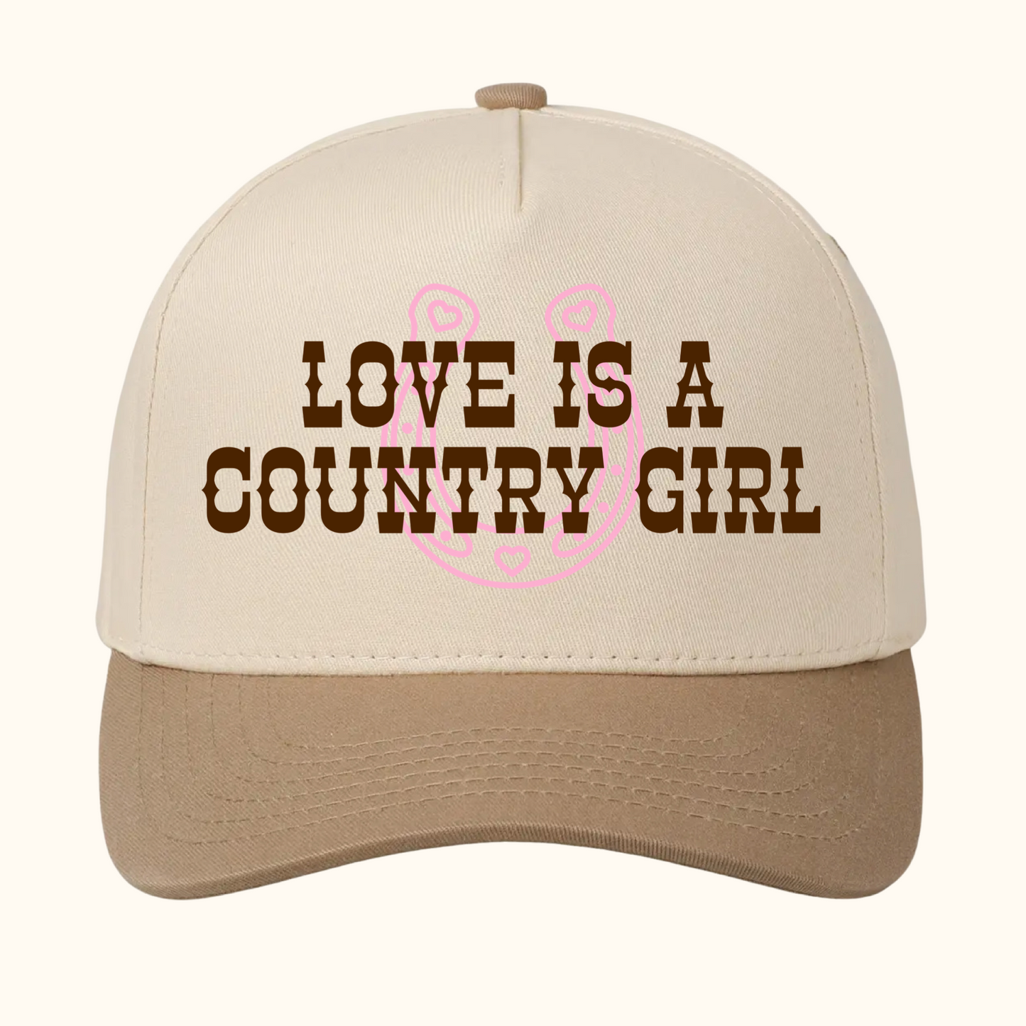 Love Is A Country Girl Horseshoe Embroidered Trucker Hat