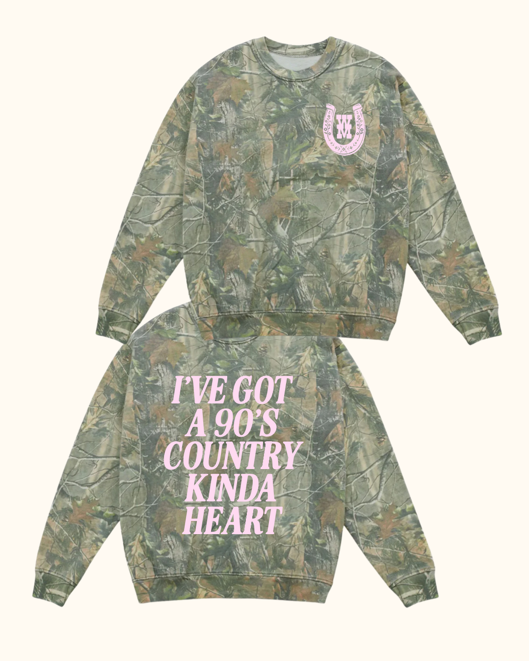 90's Country Kinda Heart Camo Crewneck
