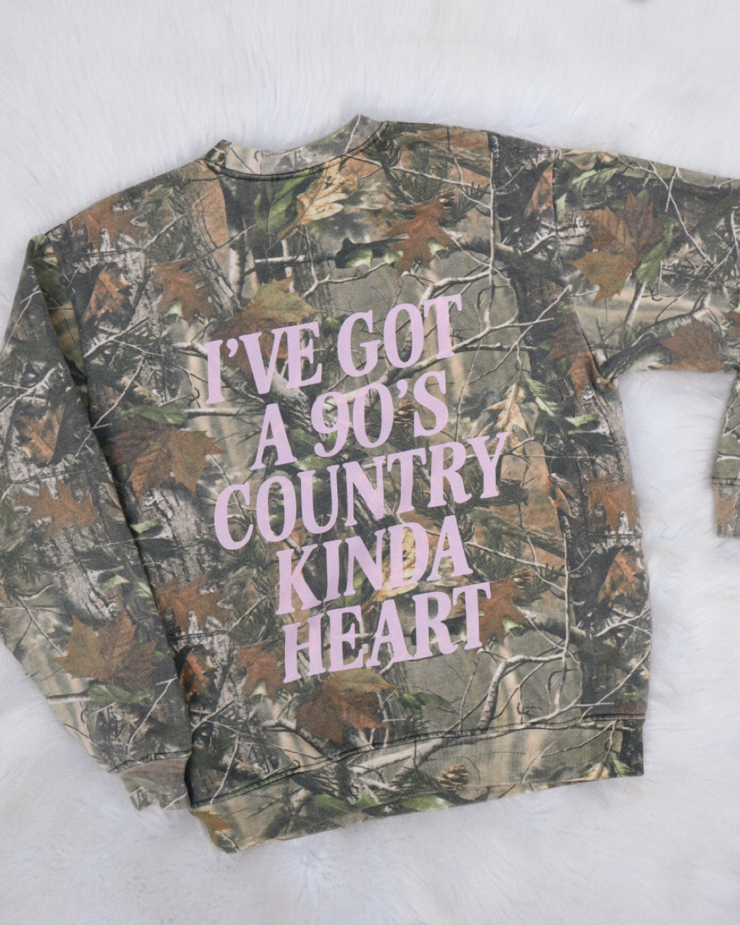 90's Country Kinda Heart Camo Crewneck