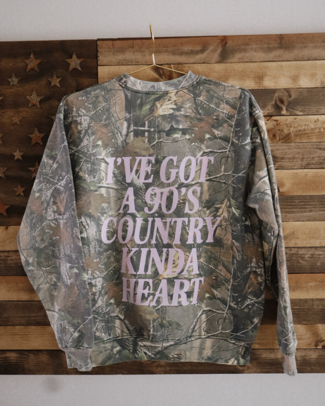 90's Country Kinda Heart Camo Crewneck