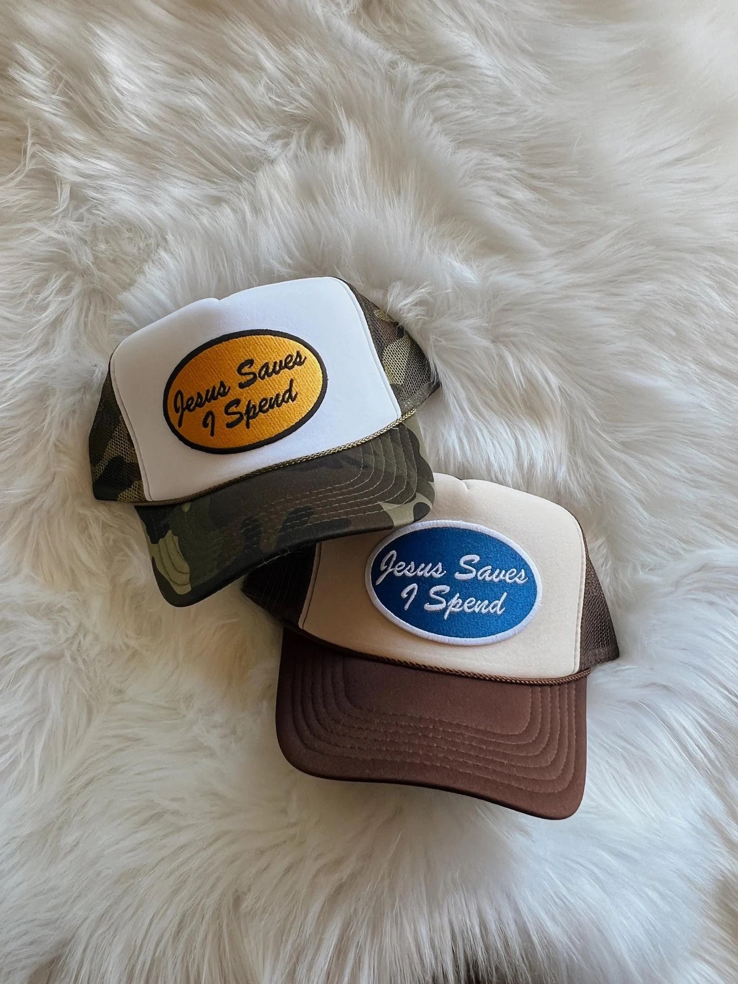 Jesus Saves I Spend Patch Trucker Hat