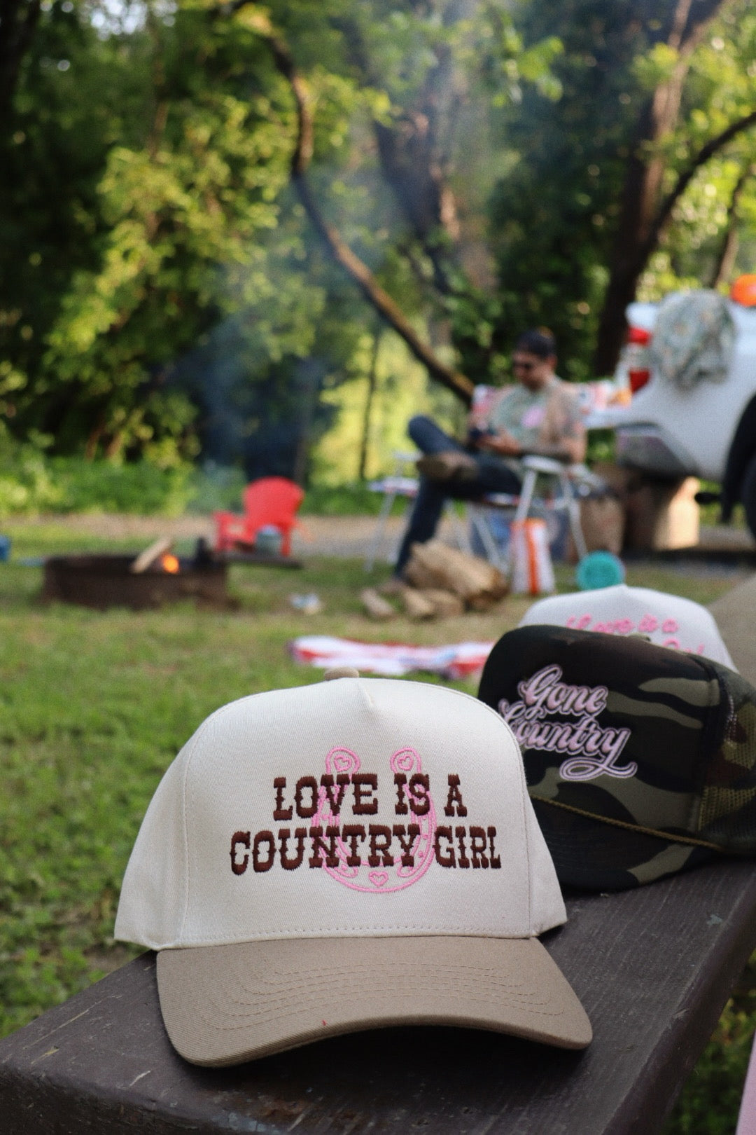 Love Is A Country Girl Horseshoe Embroidered Trucker Hat