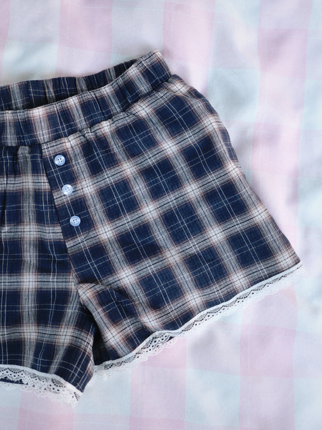 Lace Trim Plaid Boxer Shorts