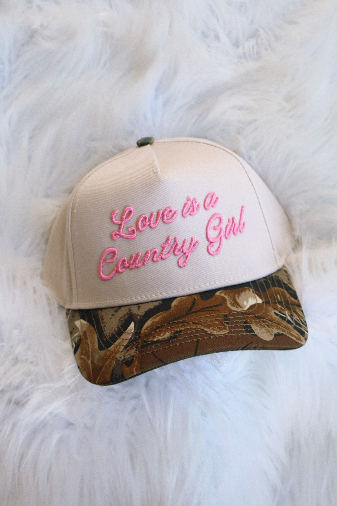 Love Is A Country Girl Puff Embroidered Trucker Hat