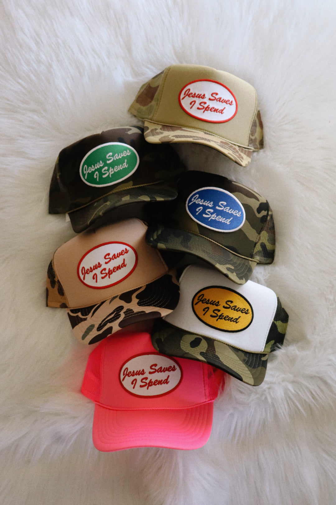 Jesus Saves I Spend Patch Trucker Hat