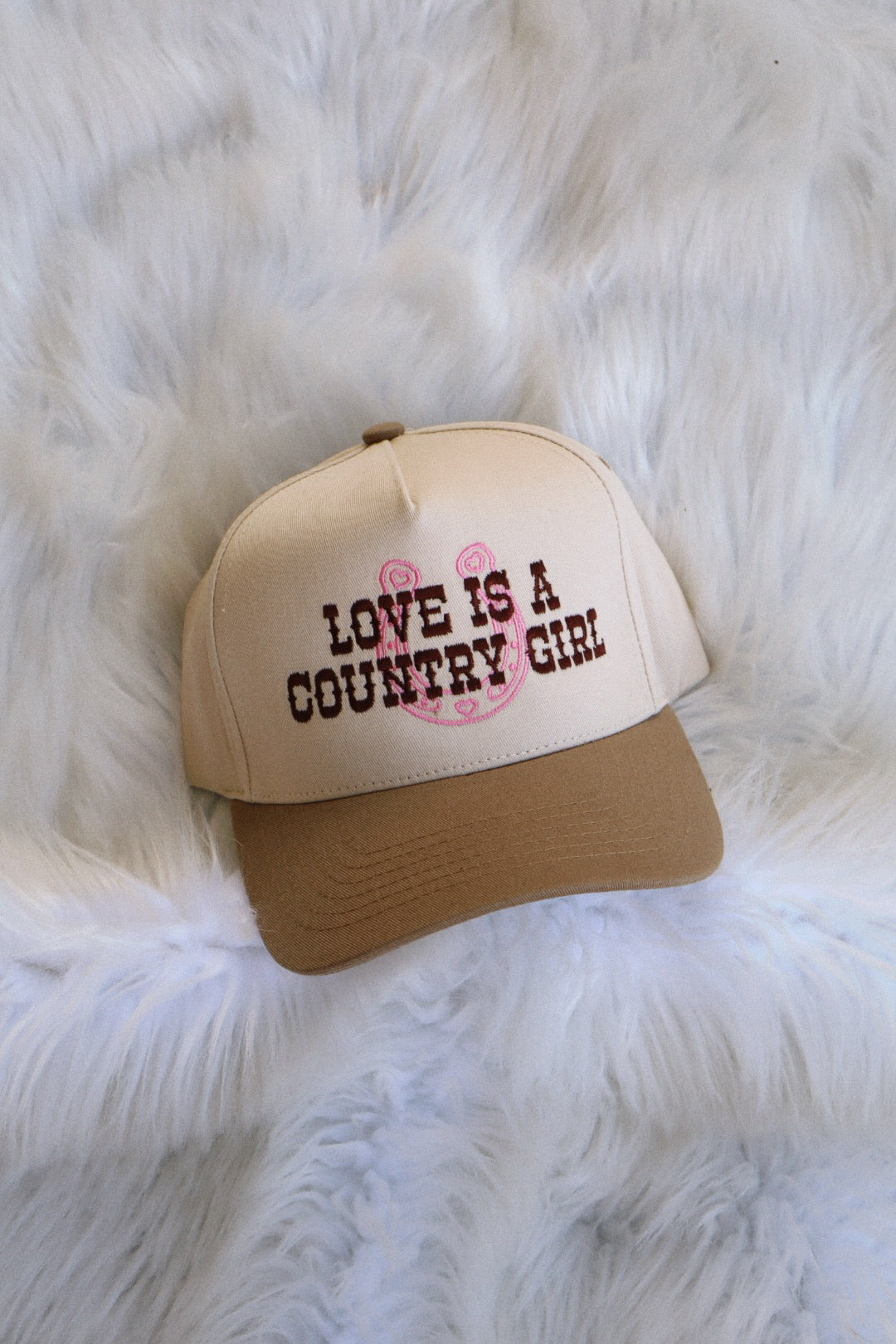 Love Is A Country Girl Horseshoe Embroidered Trucker Hat