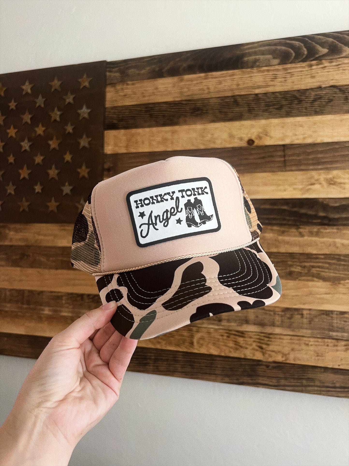 Honky Tonk Angel Patch Trucker Hat