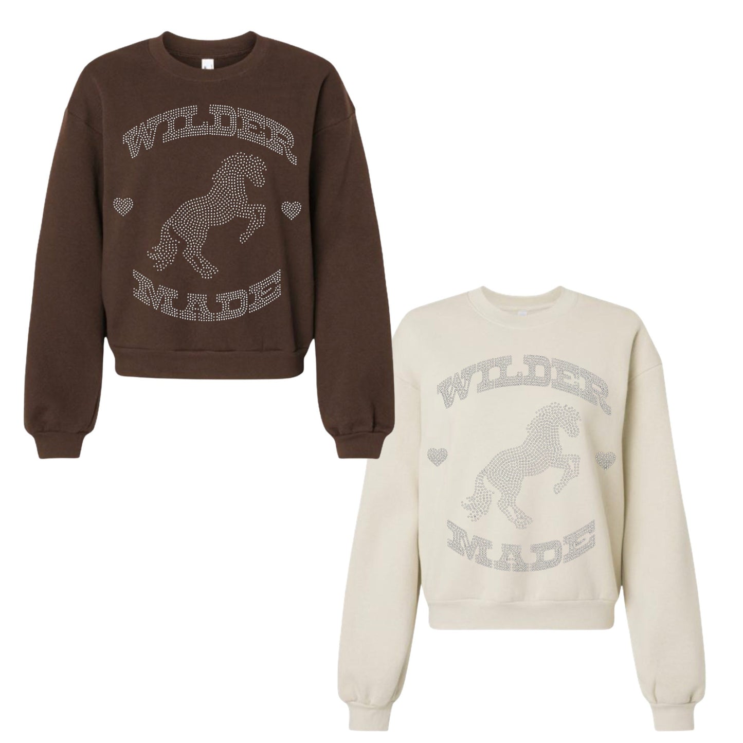 Wilder Made Rhinestone Crop Bell Sleeve Crew Neck