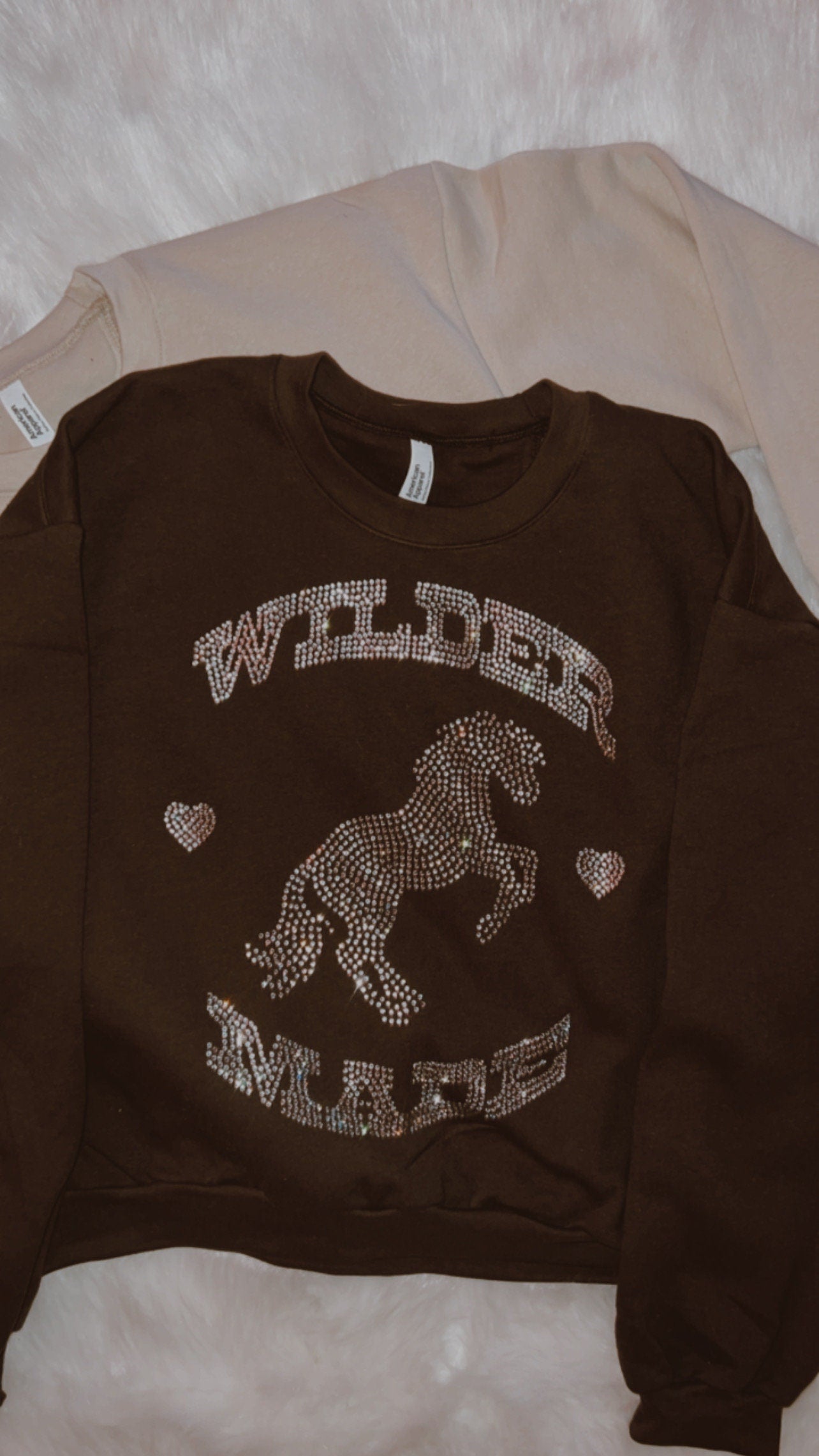 Wilder Made Rhinestone Crop Bell Sleeve Crew Neck