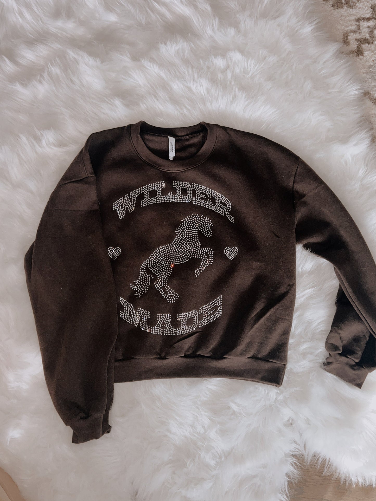 Wilder Made Rhinestone Crop Bell Sleeve Crew Neck