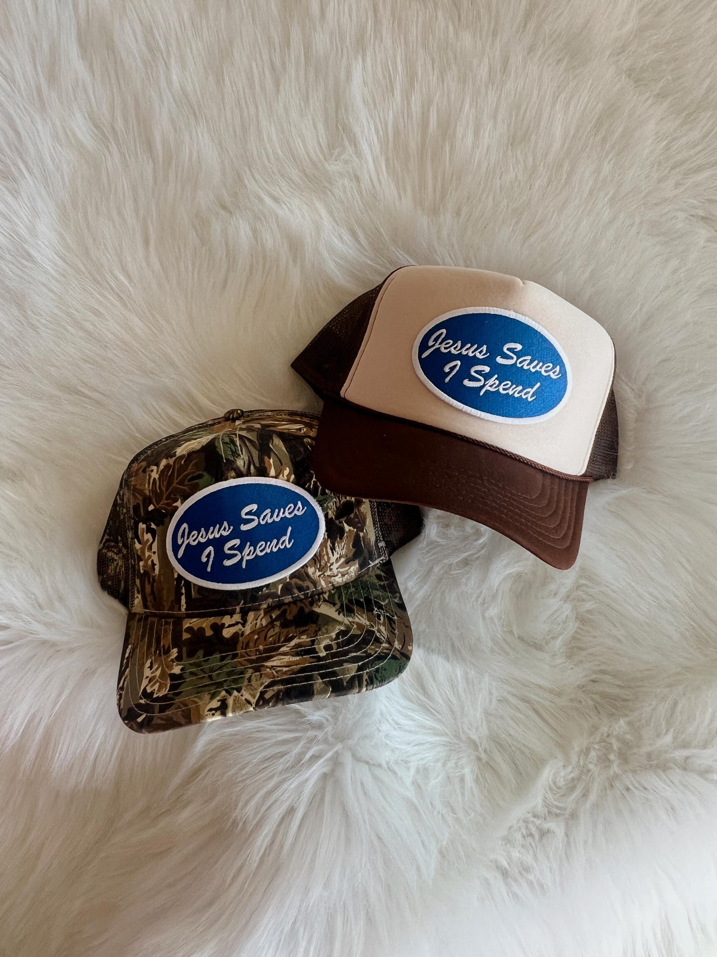 Jesus Saves I Spend Patch Trucker Hat