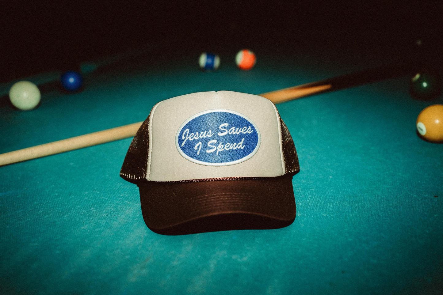 Jesus Saves I Spend Patch Trucker Hat