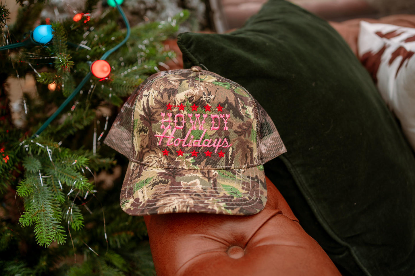 Howdy Holidays Embroidered Canvas Trucker Hat