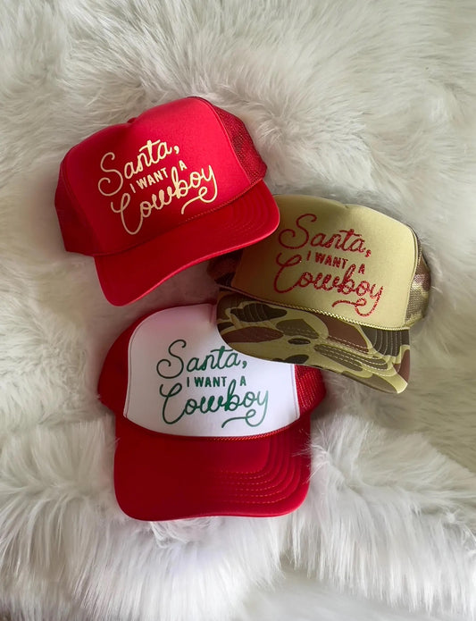 Santa, I Want A Cowboy Christmas Trucker Hat