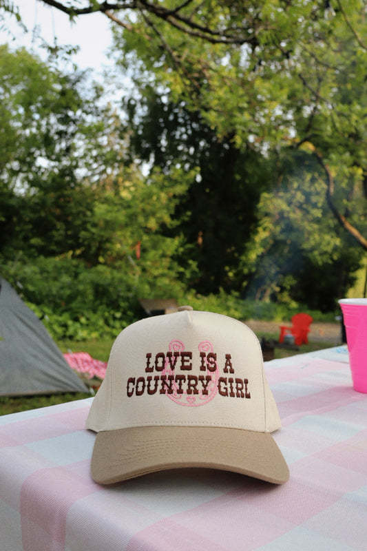 Love Is A Country Girl Horseshoe Embroidered Trucker Hat