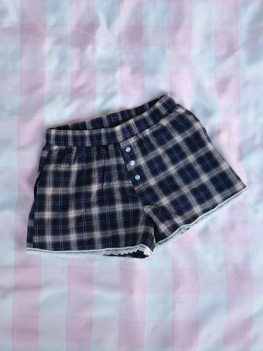 Lace Trim Plaid Boxer Shorts