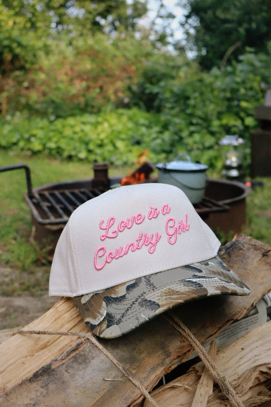 Love Is A Country Girl Puff Embroidered Trucker Hat