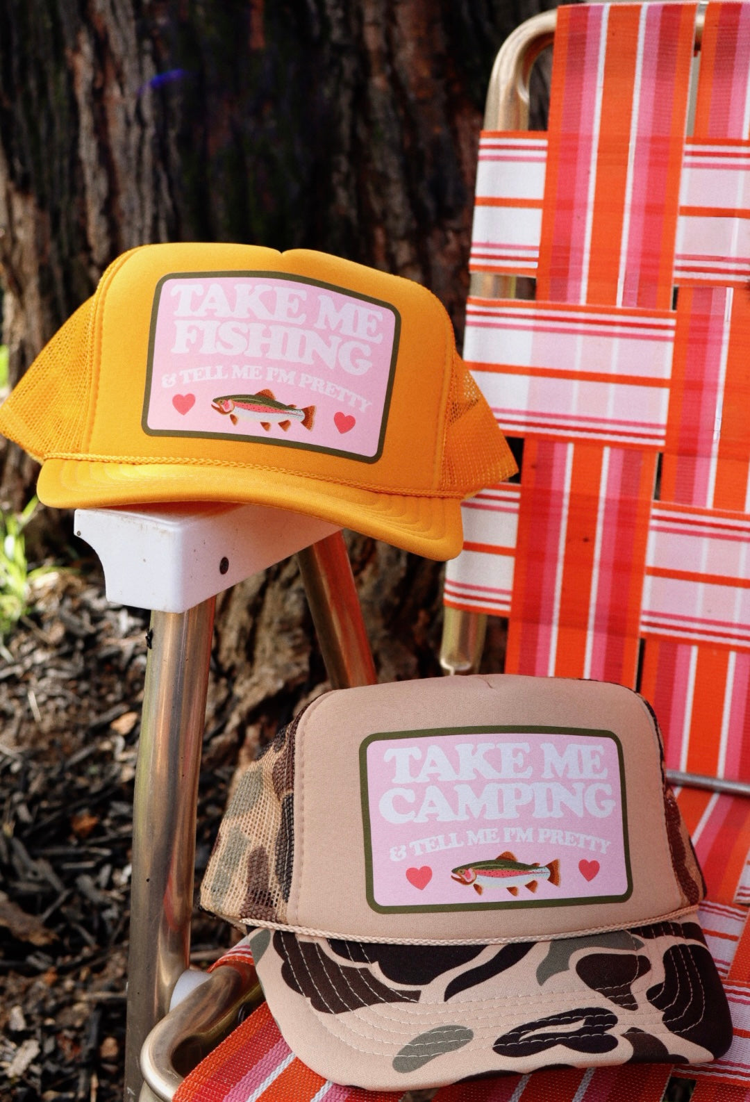 Take Me Camping/Fishing Printed Trucker Hat