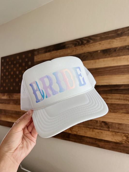 My Last Rodeo or Bride Holographic and White Trucker Hat