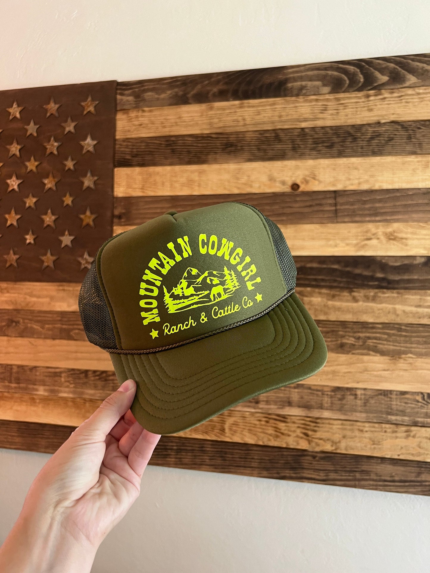 Olive Green hat/NeonYellow design
