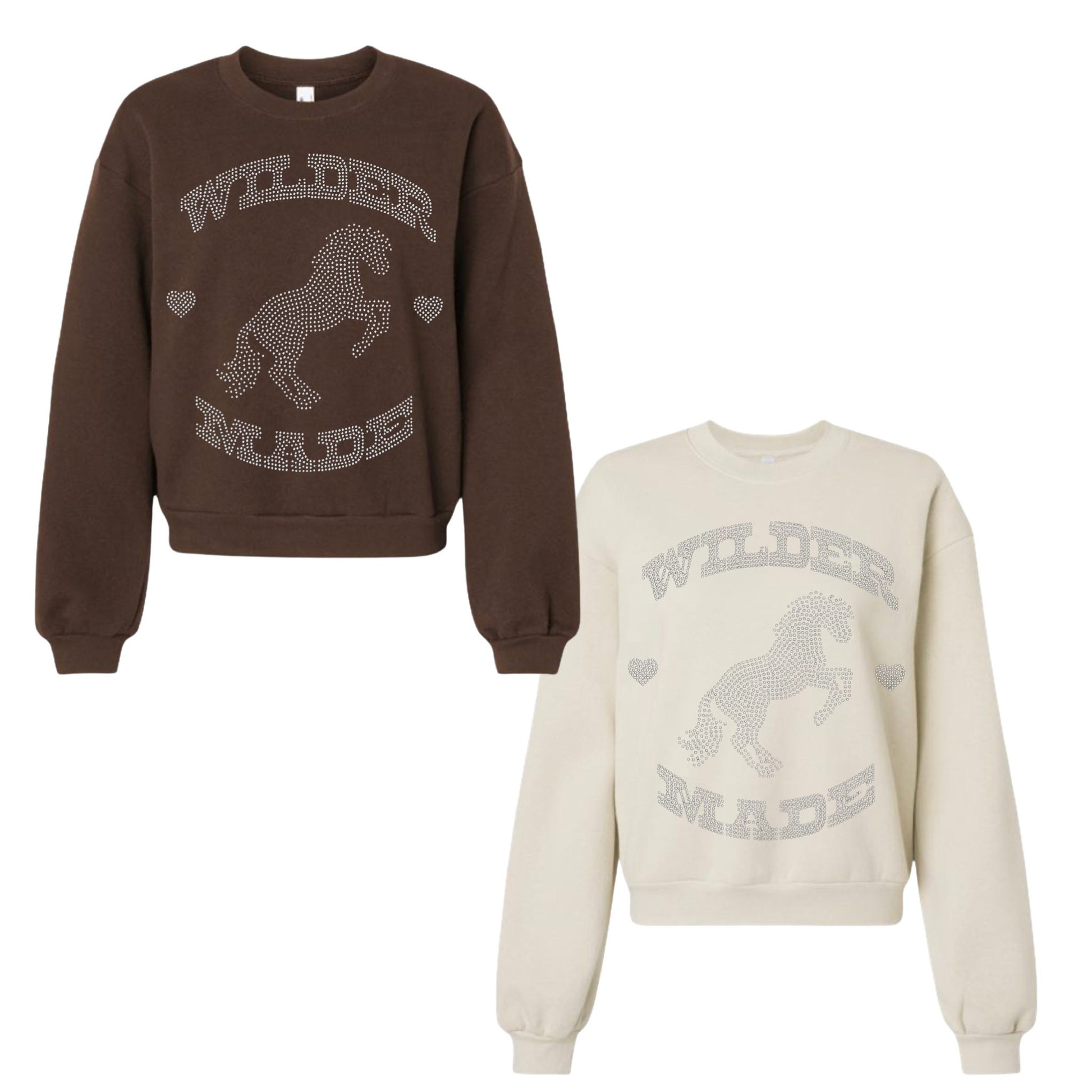 Wilder Made Rhinestone Crop Bell Sleeve Crew Neck