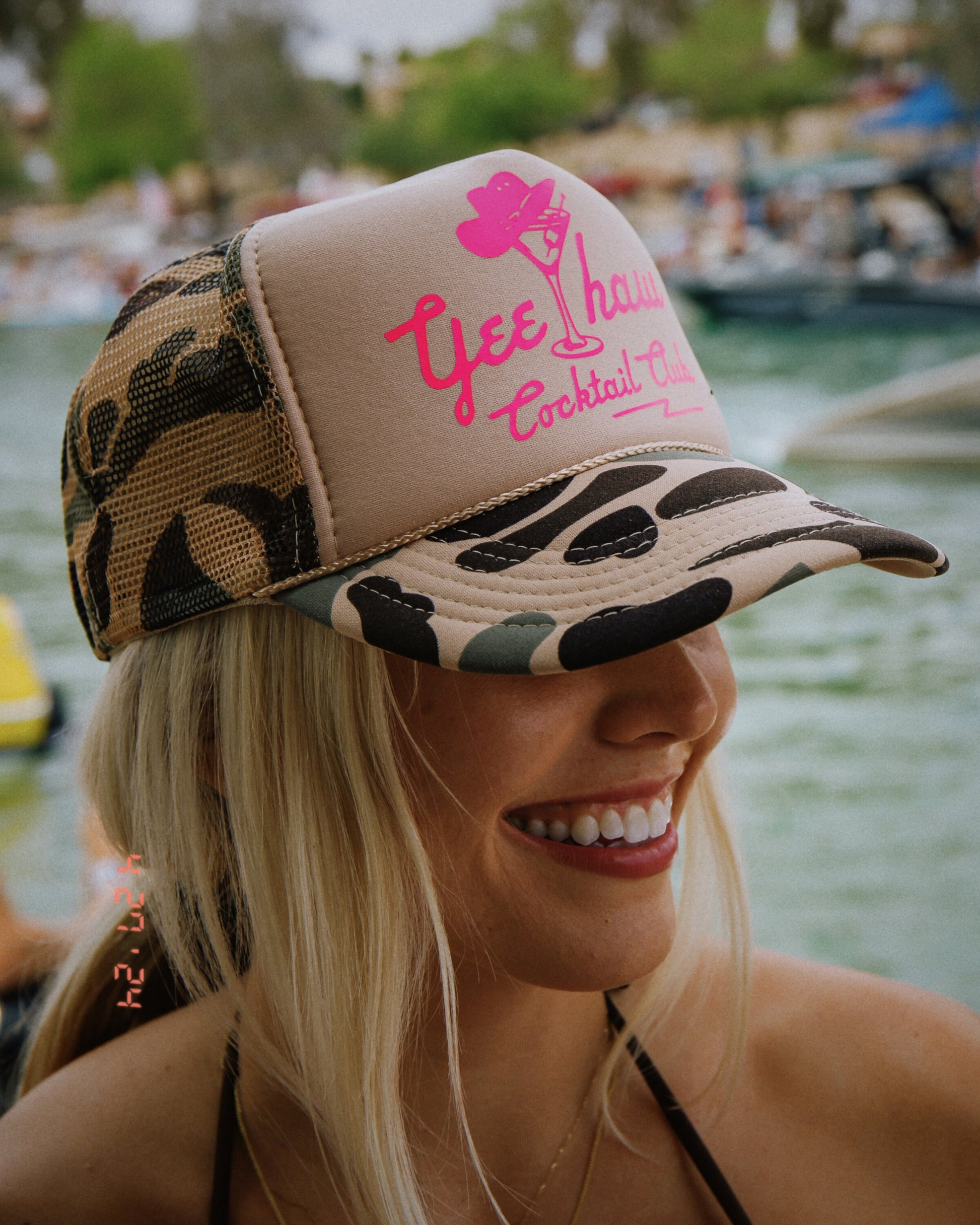 Yeehaw Cocktail Club Trucker Hat White Black - Main Image