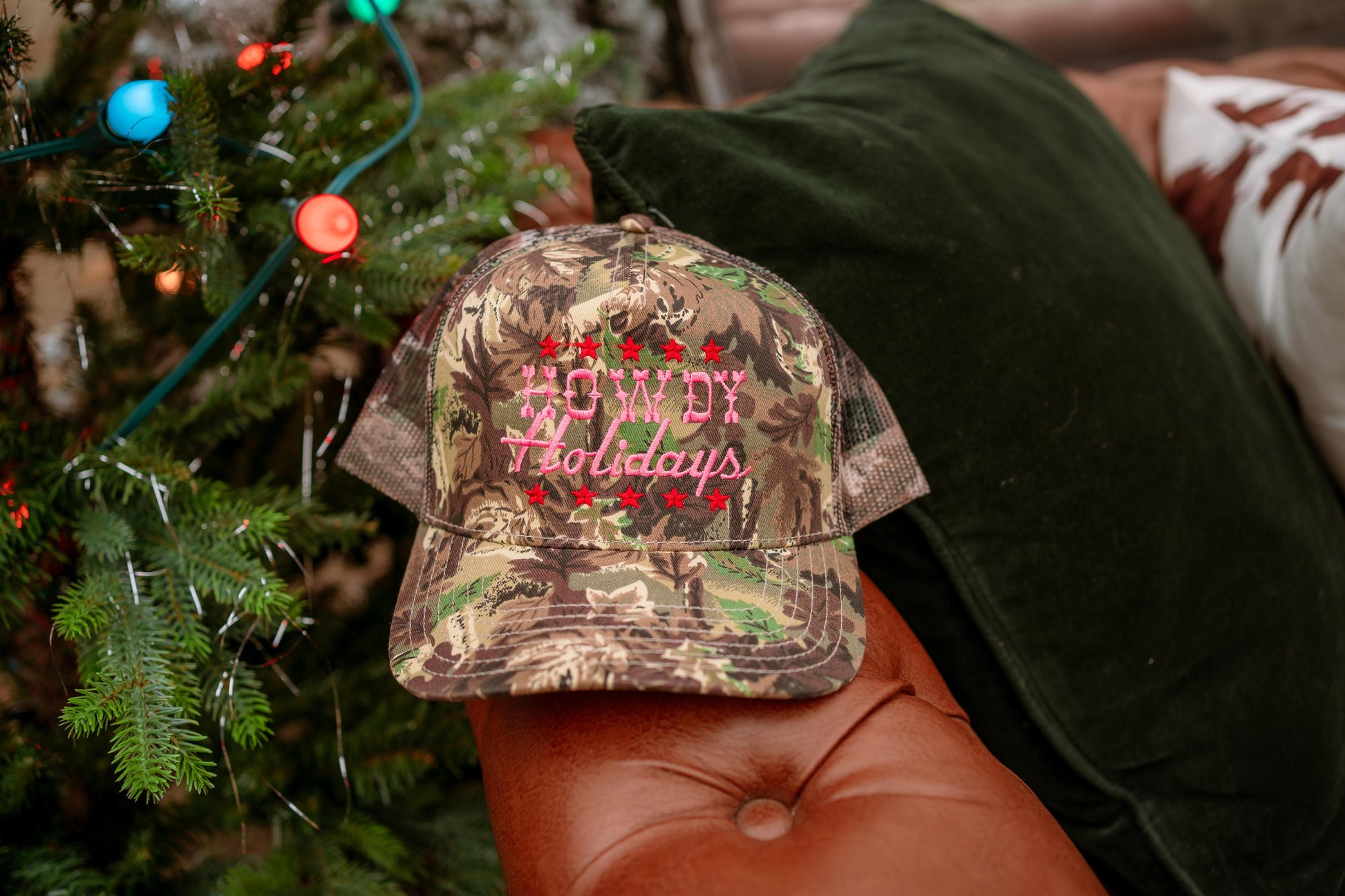 Howdy Holidays Embroidered Canvas Trucker Hat